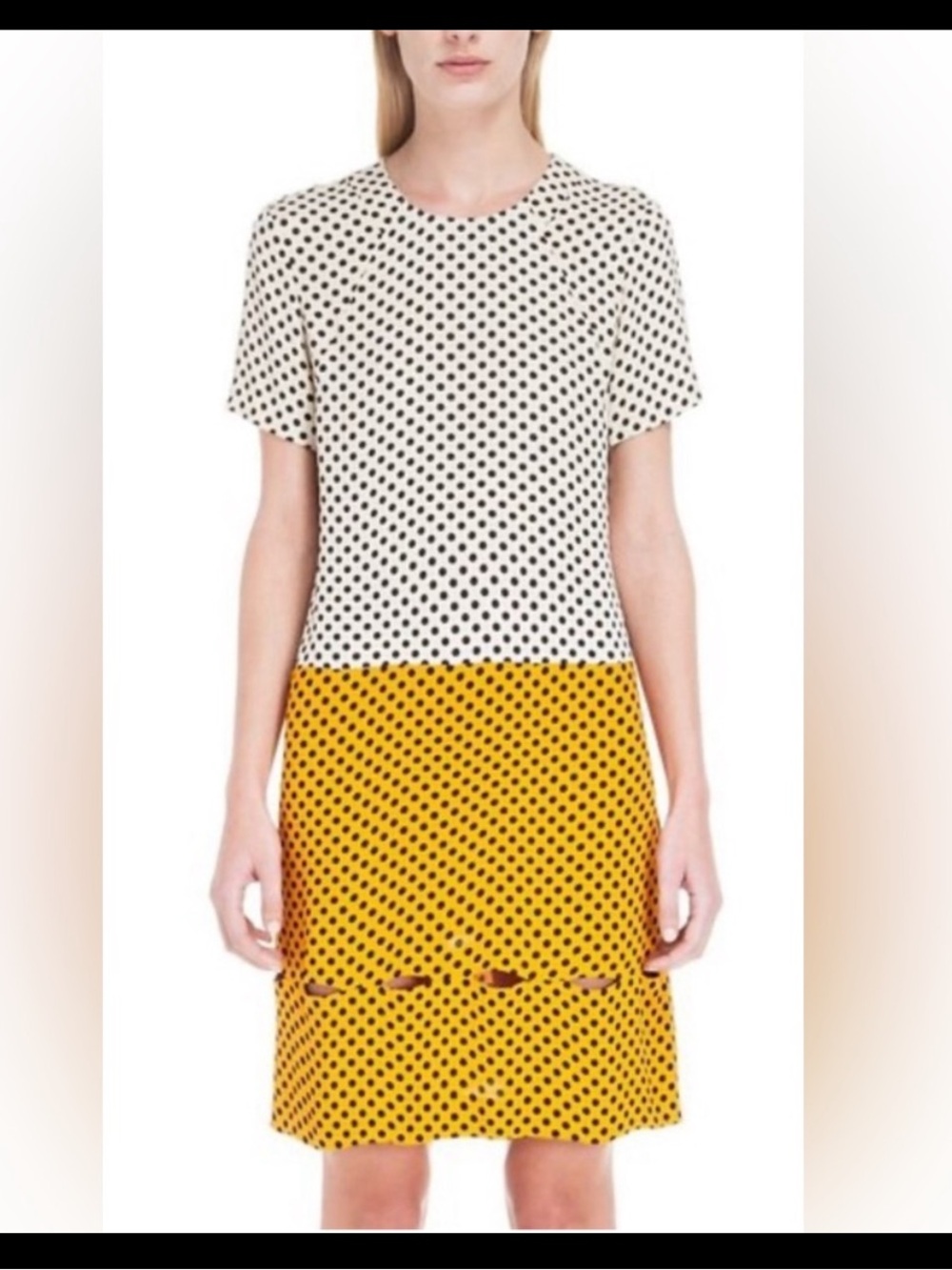 BIMBA Y LOLA POLKA DOT COLORBLOCK MIDI DRESS IN WHITE AND MUSTARD